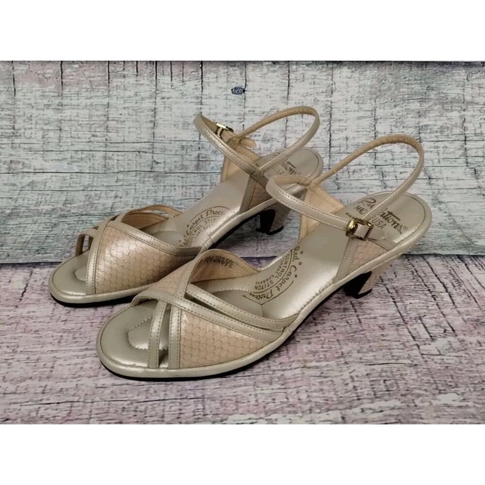 VTG 70s Revelations Heels Gray/Tan Slingback Peep Toe Women's 6 1/2